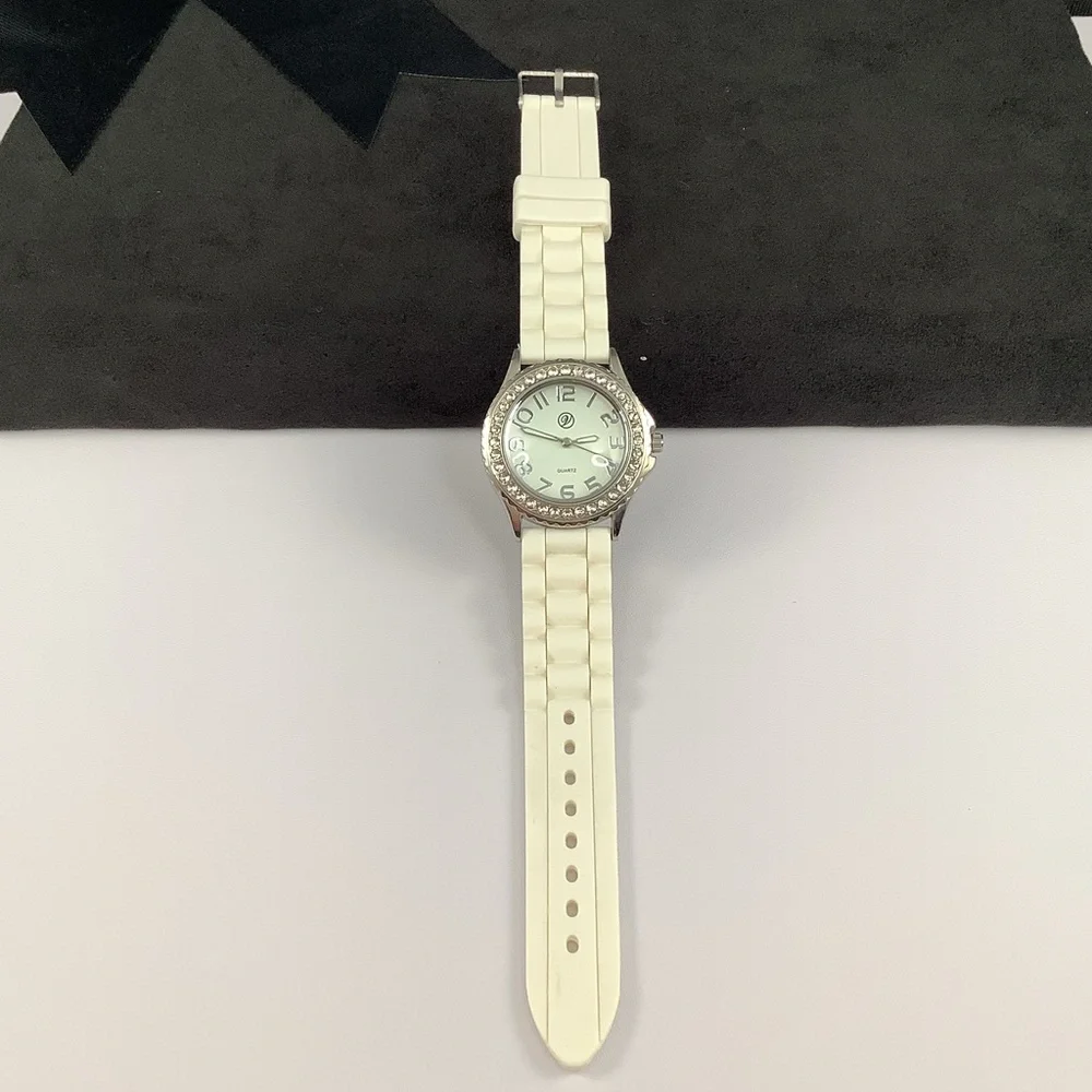 Accutime White Rhinestone Silicone Quartz Watch - Picture 2 of 14